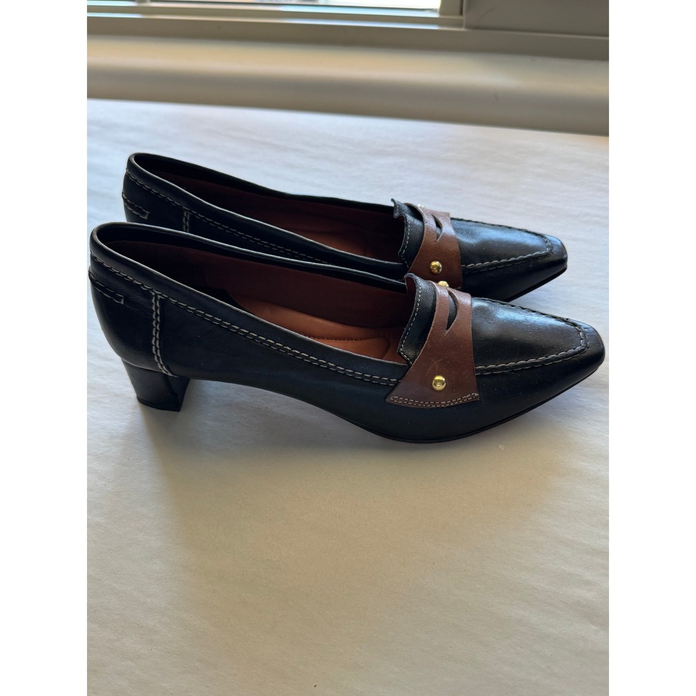 Johnston & Murphy Womens Black Brown Leather Penny Loafer Block Heel Pumps 8.5 M - Picture 10 of 11